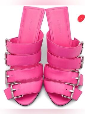 Balenciaga Hot Pink 38.5 Triple-Buckle Slide Heel Mule